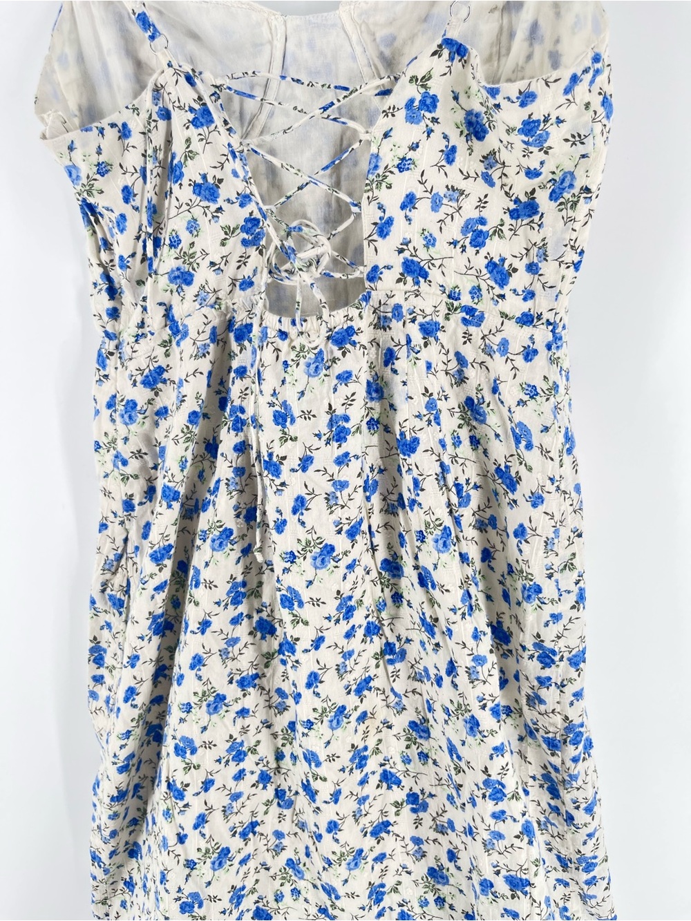 Bershka Blue Floral Corset Midi Dress Lace-Up Back Cotton Lined Women’s L - Picture 13 of 15